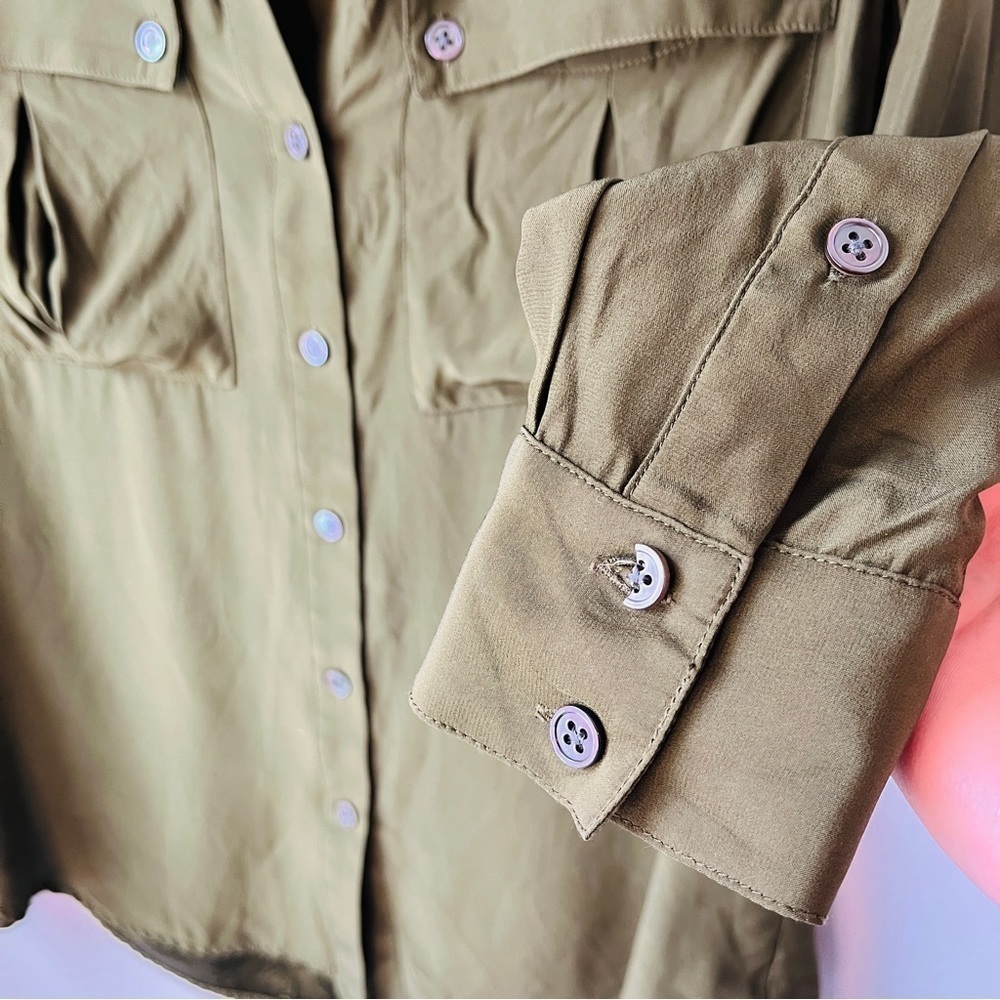 Elizabeth and James Silk Olive Utility Shirt - PRICE DROP - Picture 5 of 12